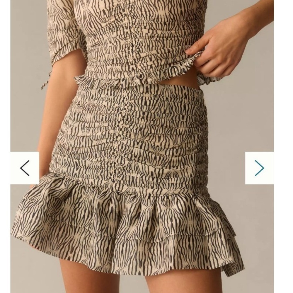 Anthropologie Magali Pascal Kita Skirt XL Zebra Print Smocked Linen And Silk NWT